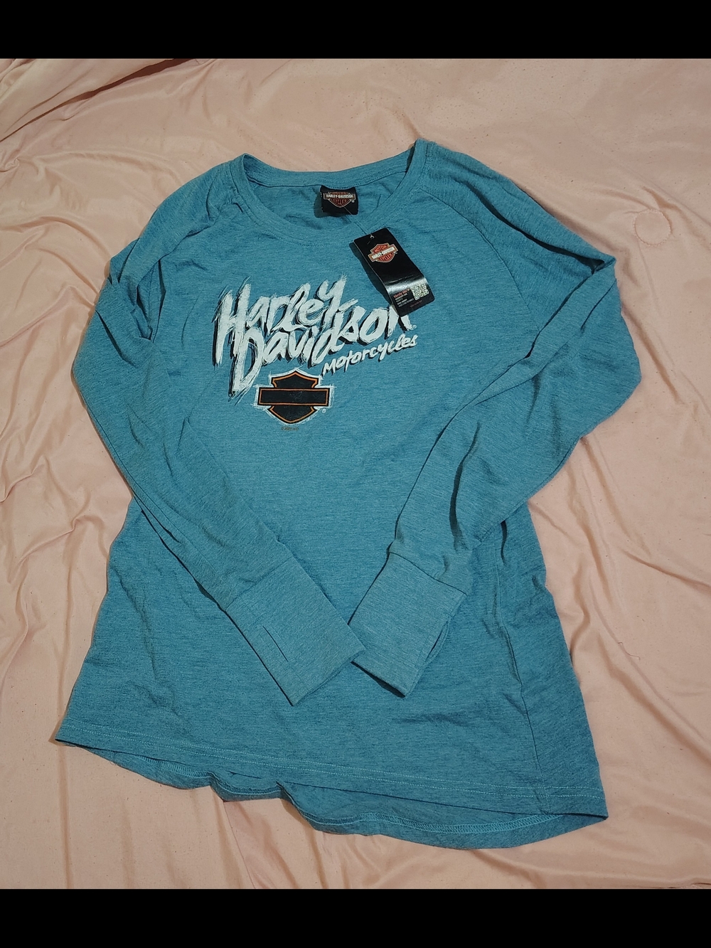Harley-Davidson Women's Teal Crewneck Long-Sleeve Graphic Tee